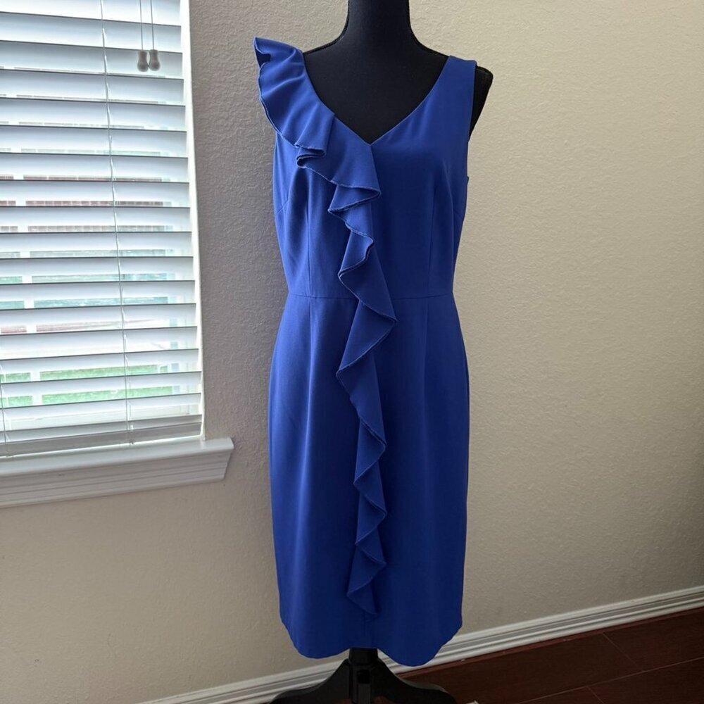 Antonio Melani Royal Blue Sleeveless Dress With Ruffle down Front Size 6